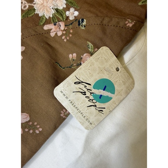 Free People Tank Top Blouse Brown Flowers Size Medium Croptop Elastic - Picture 7 of 10